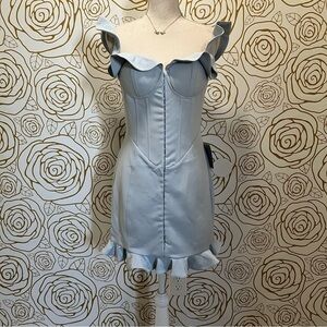 NWT Lavish Alice Elegant Corset Light Blue Ruffle Dress